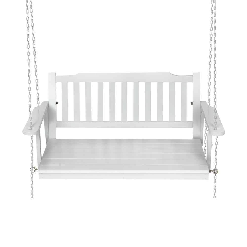 Gardeon Porch Swing Chair With Chain Outdoor Furniture Wooden Bench 2 Seat White