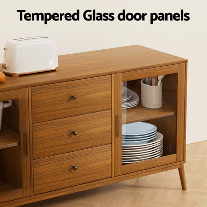 Artiss Buffet Sideboard Glass Doors - Oak