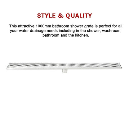 1000mm Bathroom Shower Stainless Steel Grate Drain w/Centre outlet Floor Waste Square Pattern